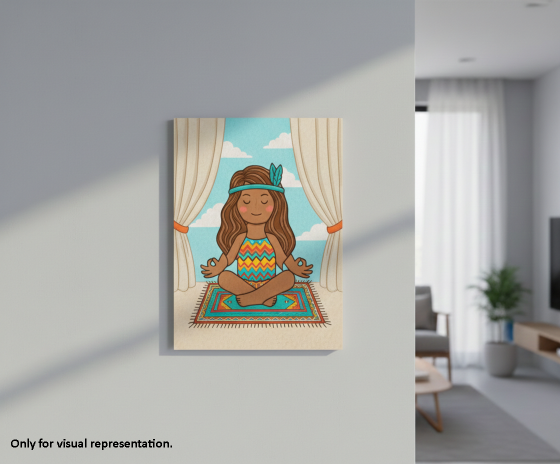 Painted MDF Yoga Girl Festival Canvas DIY Painting Board with meditating girl design for mindful craft, mounted on wall