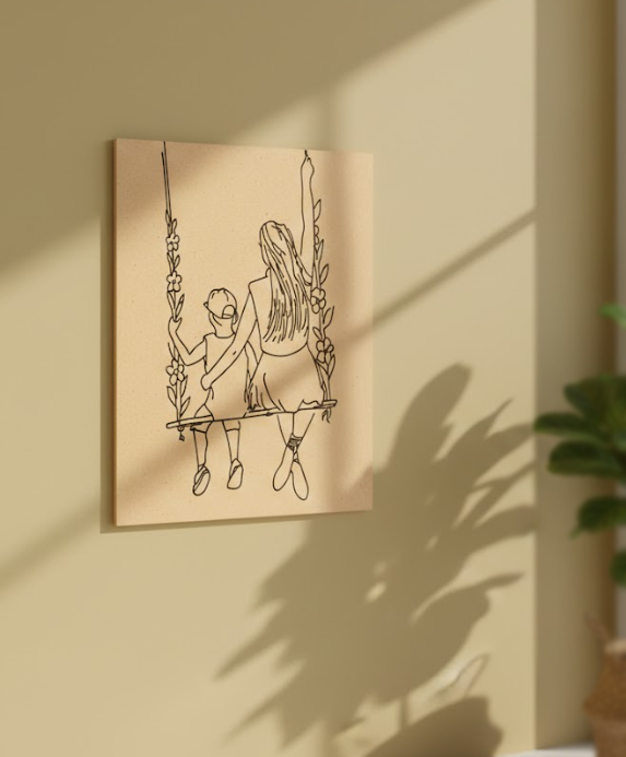 MDF Mother Child Festival Canvas DIY Painting Board showing mother and child, mounted on wall