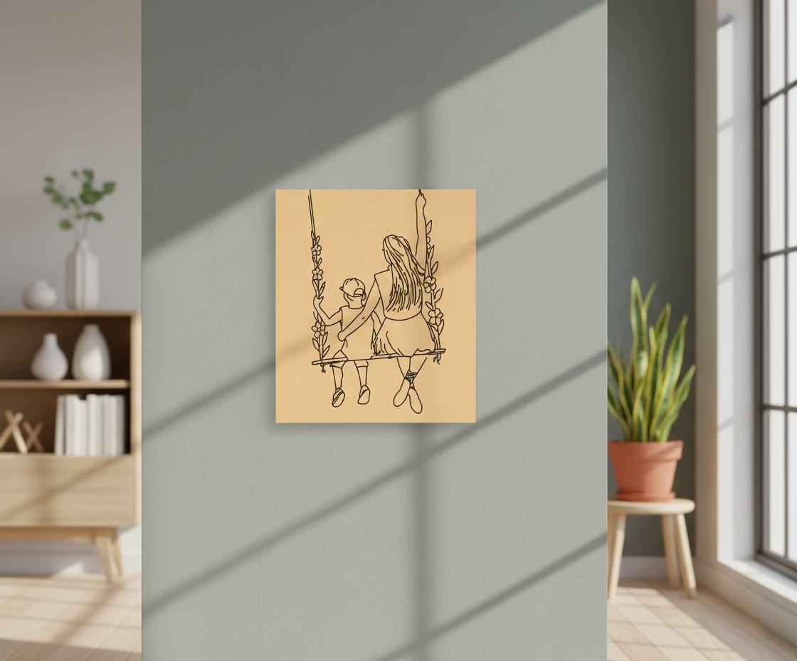 MDF Mother Child Festival Canvas DIY Painting Board showing mother and child, mounted on wall