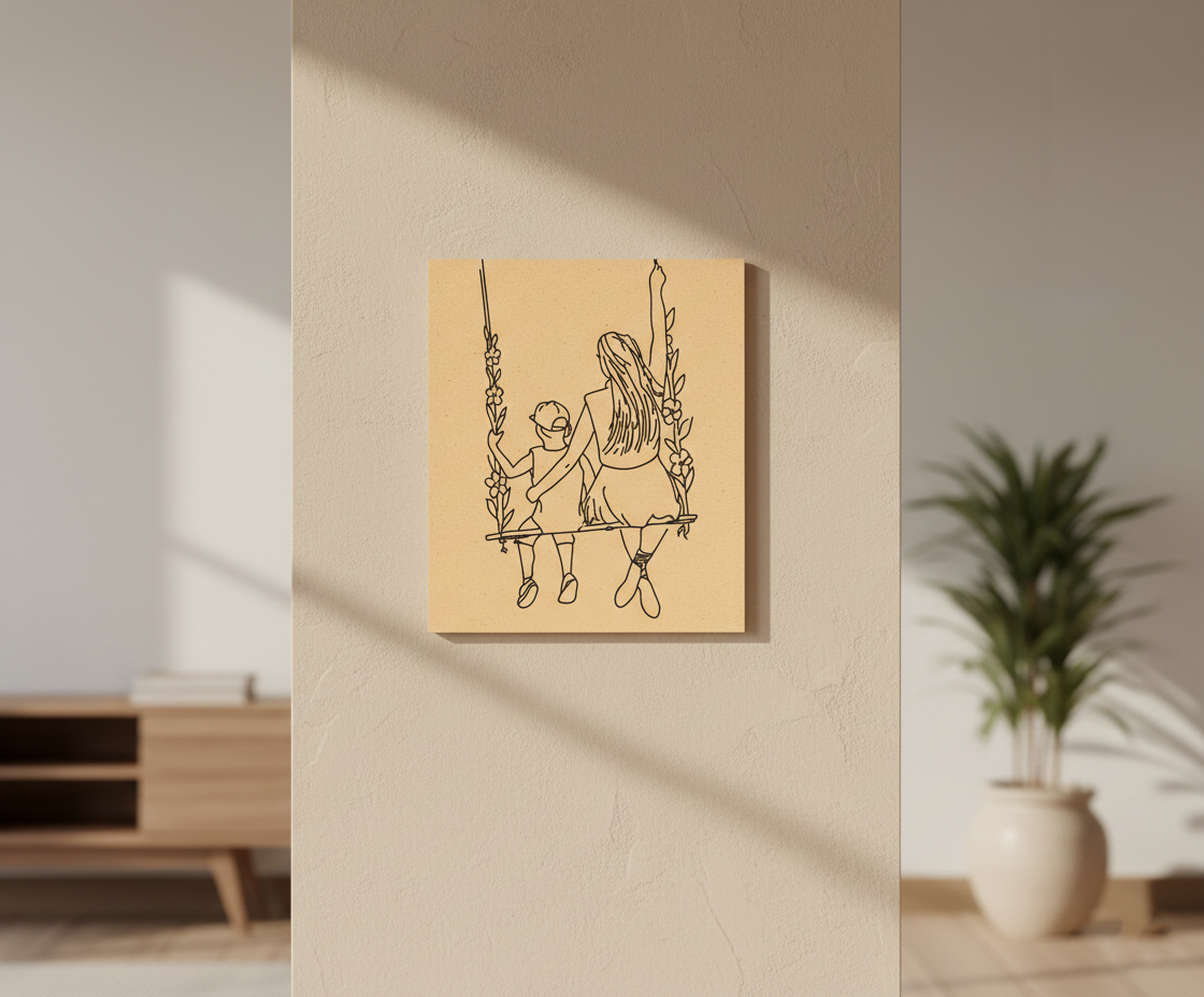 MDF Mother Child Festival Canvas DIY Painting Board showing mother and child, mounted on pillar