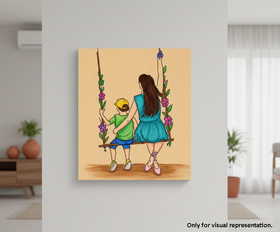 Painted MDF Mother Child Festival Canvas DIY Painting Board showing mother and child, mounted on pillar