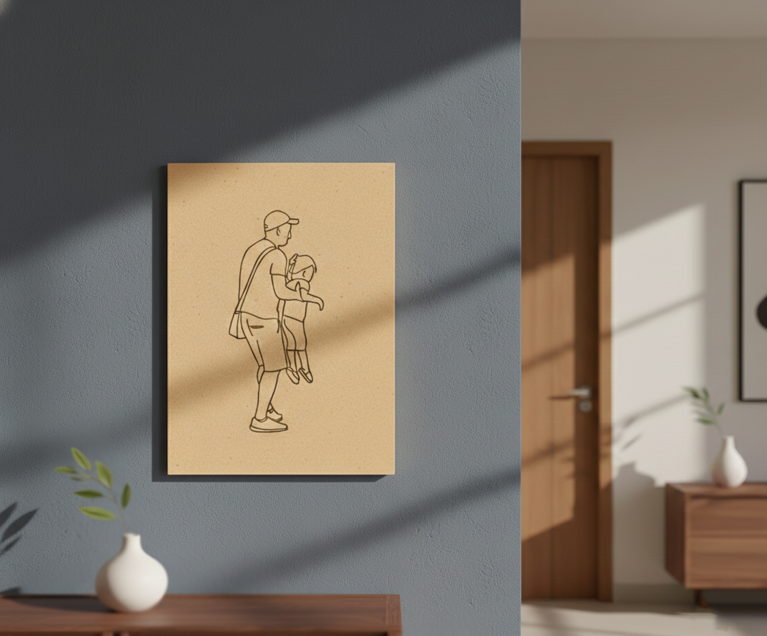 MDF Father Child Festival Canvas DIY Painting Board showing father carrying child illustration for emotional art, mounted on wall