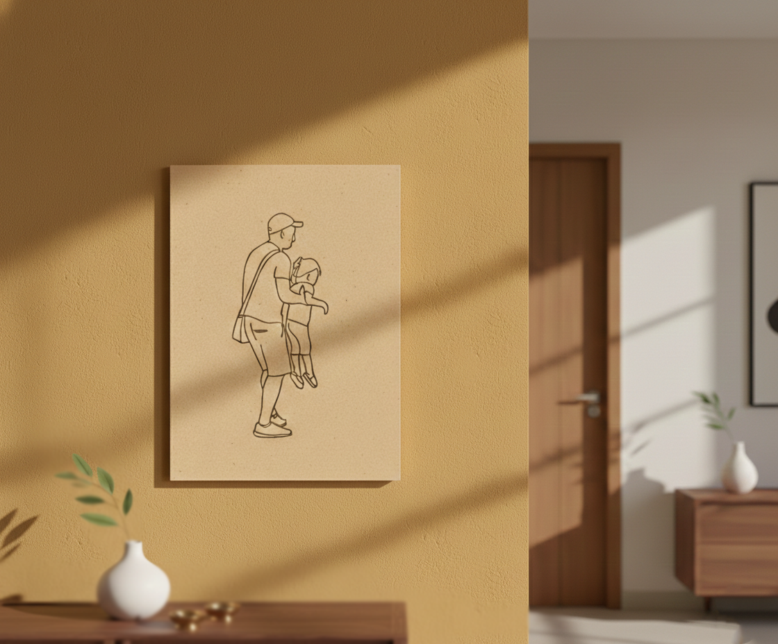 MDF Father Child Festival Canvas DIY Painting Board showing father carrying child illustration for emotional art, mounted on wall