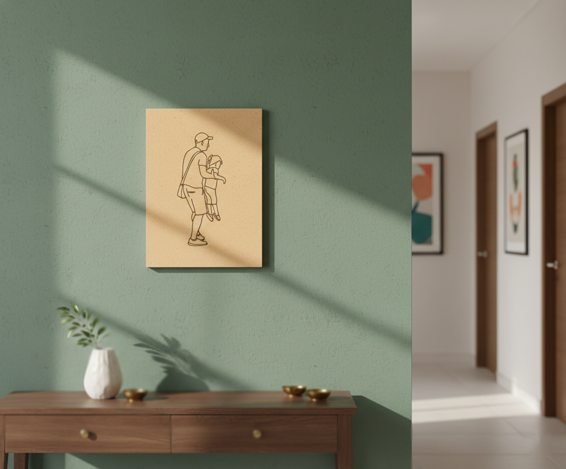 MDF Father Child Festival Canvas DIY Painting Board showing father carrying child illustration for emotional art, mounted on wall