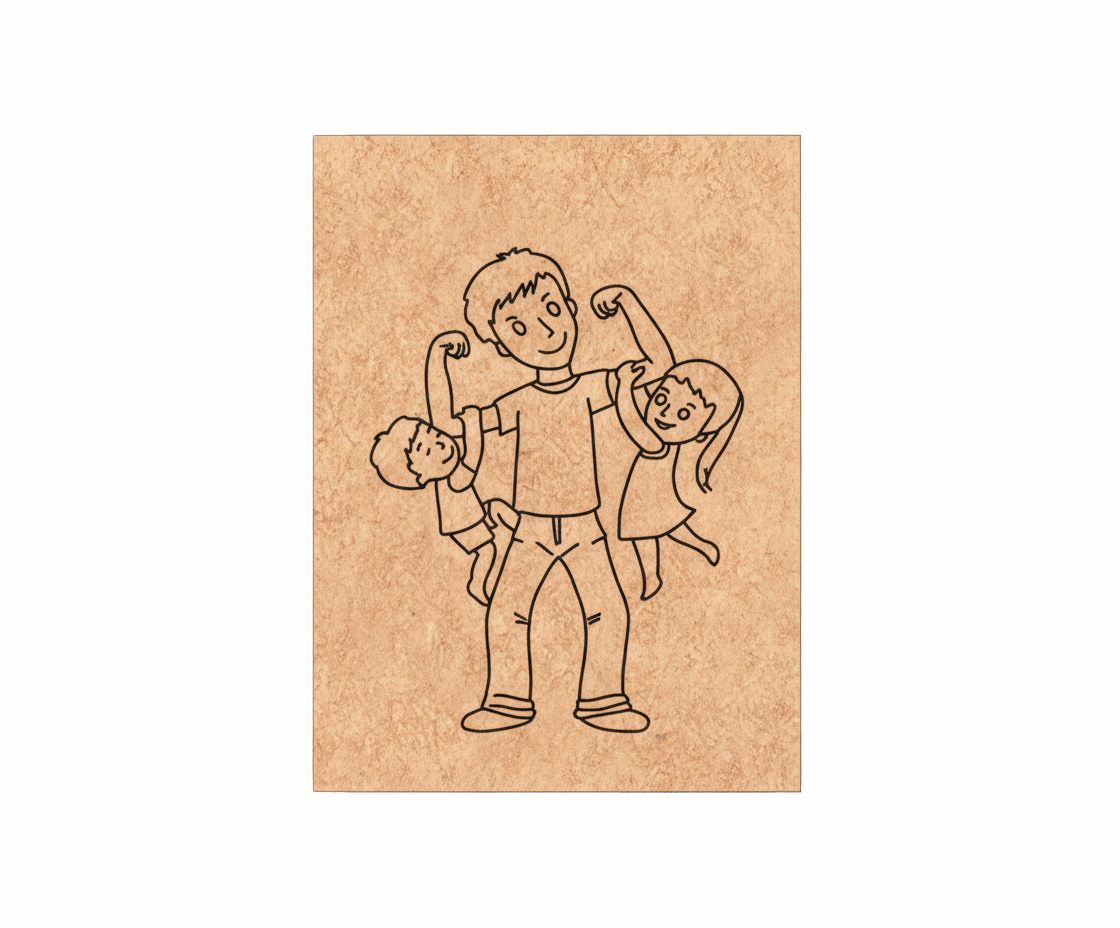 MDF Father Kids Festival Canvas DIY Painting Board showing happy father with two children illustration for kids