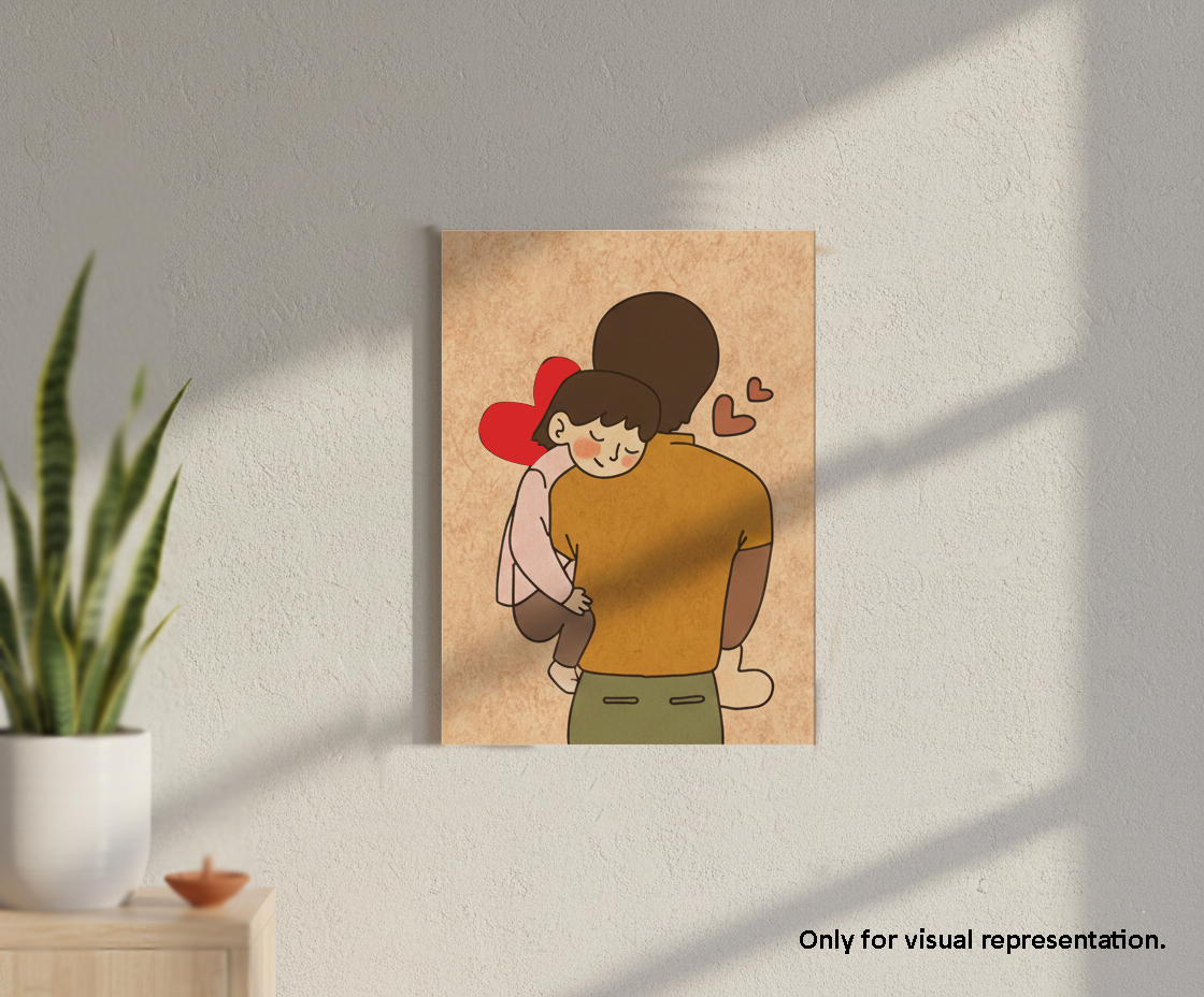 Painted MDF Father Daughter Festival Canvas DIY Painting Board showing father hugging daughter illustration for emotional art, mounted on wall