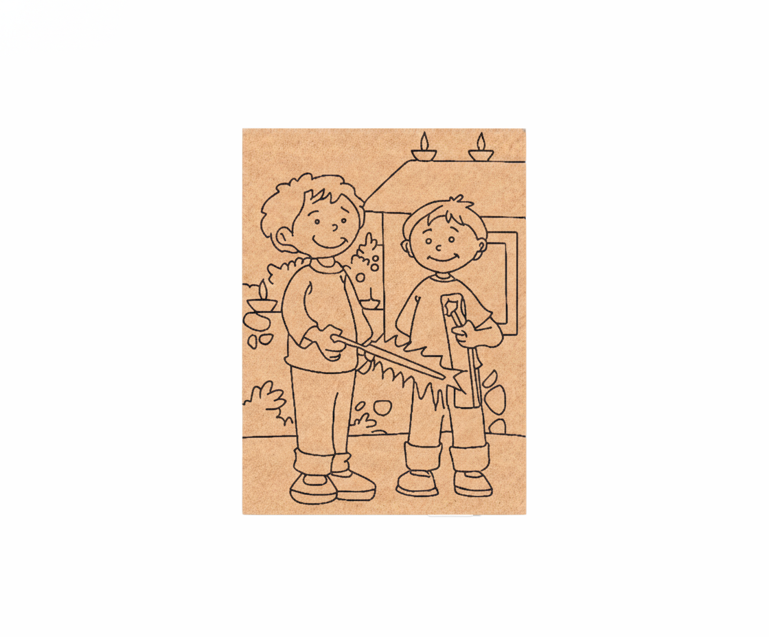 MDF Diwali Kids Festival Canvas DIY Painting Board showing two children with Diwali decoration illustration for kids