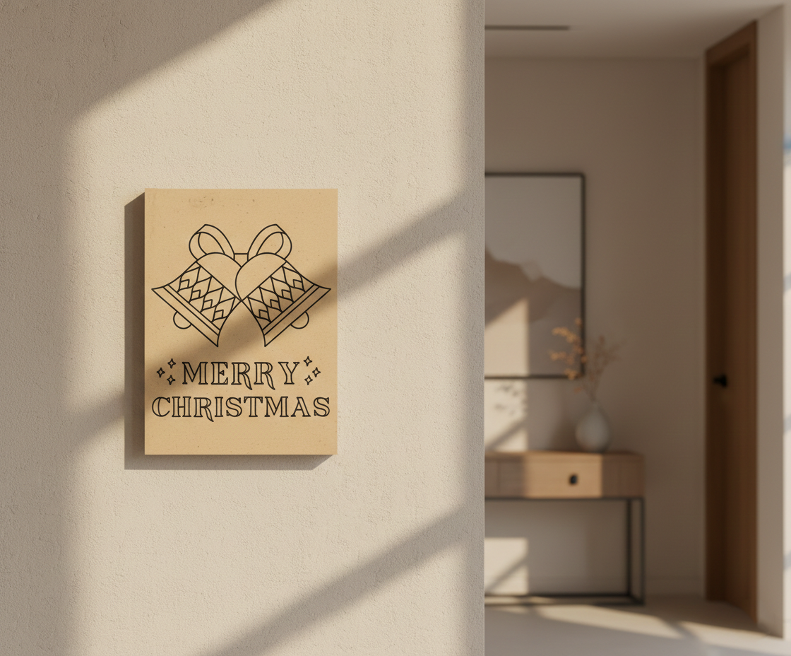 MDF Merry Christmas Festival Canvas DIY Painting Board with bells and text design for kids craft and festive home decor, mounted on wall