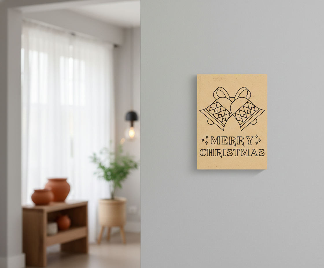 MDF Merry Christmas Festival Canvas DIY Painting Board with bells and text design for kids craft and festive home decor, mounted on wall