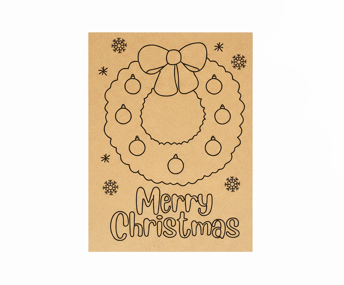 MDF Merry Christmas Wreath Festival Canvas DIY Painting Board with wreath, ornaments and text design for kids craft