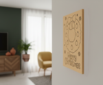 MDF Merry Christmas Wreath Festival Canvas DIY Painting Board with wreath, ornaments and text design for kids craft, mounted on wall show by side angle 