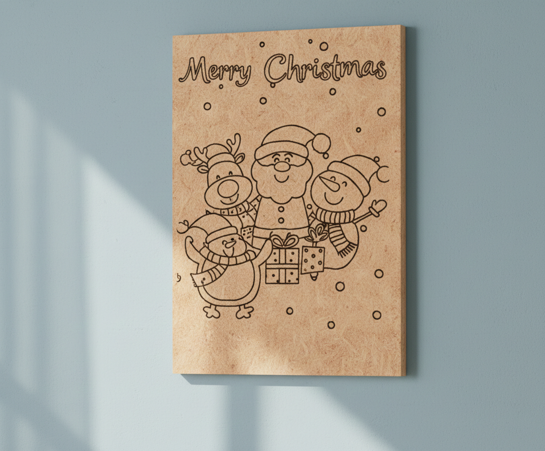MDF Merry Christmas Kids Festival Canvas DIY Painting Board with Santa, snowman and reindeer design for kids craft, mounted on wall