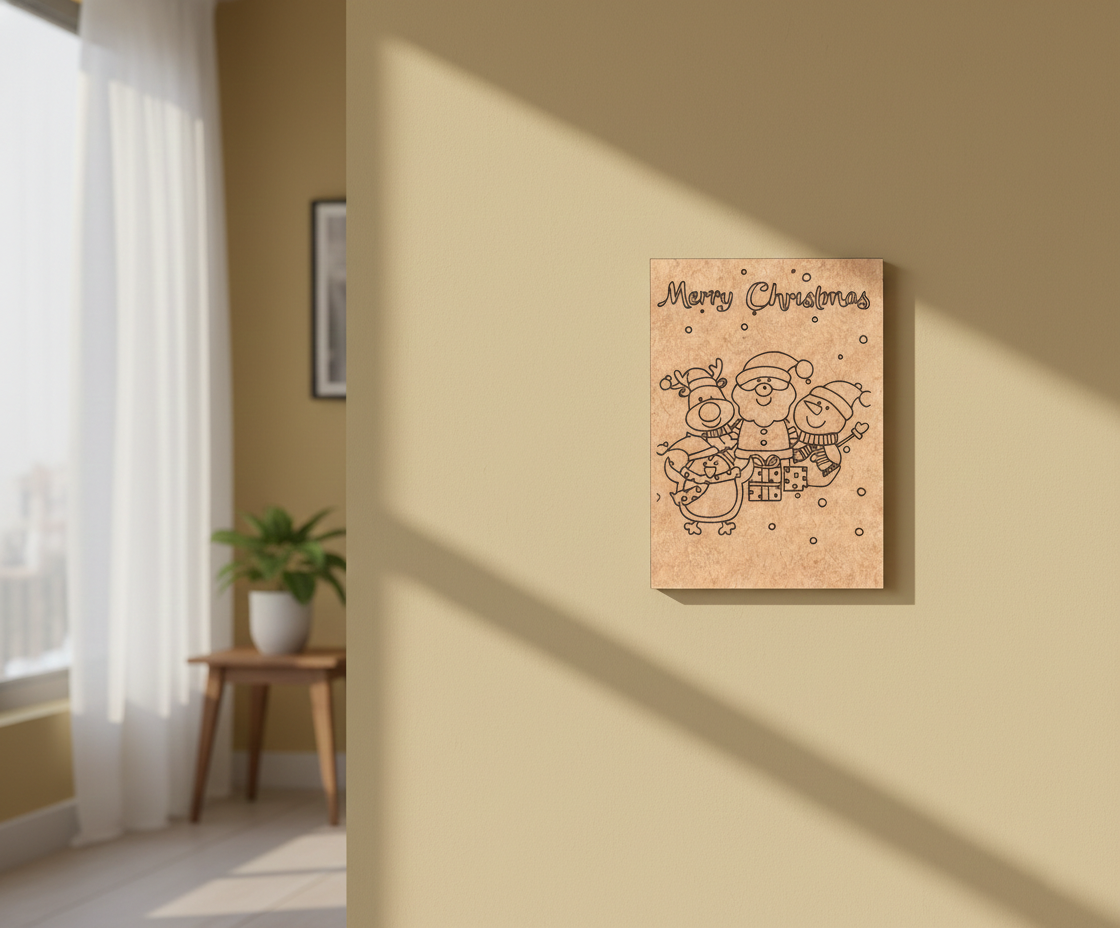 MDF Merry Christmas Kids Festival Canvas DIY Painting Board with Santa, snowman and reindeer design for kids craft, mounted on wall