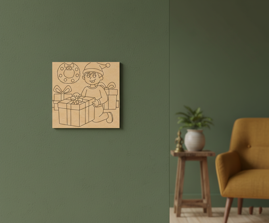 MDF Christmas Gift Boy Festival Canvas DIY Painting Board for kids Christmas craft and festive art activity, mounted on wall