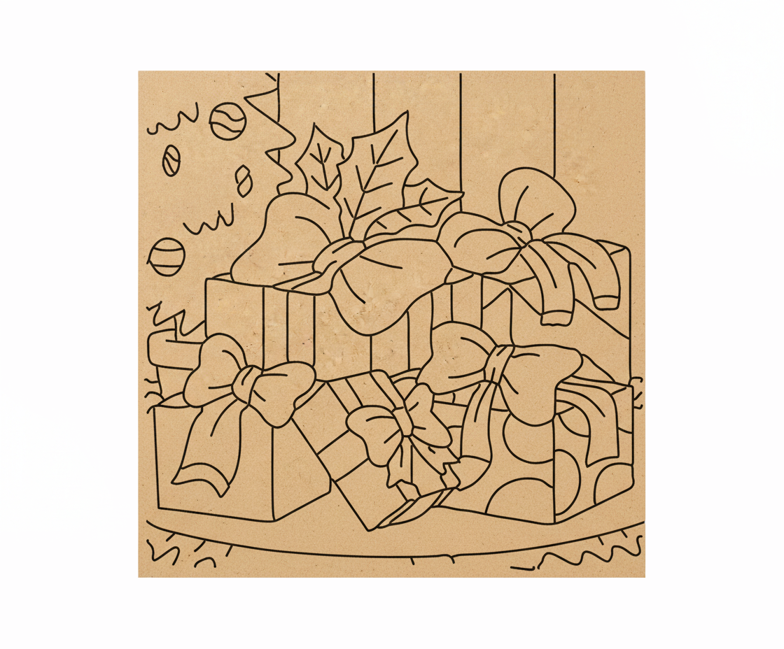 MDF Christmas Gifts Festival Canvas DIY Painting Board with decorative gift boxes for Christmas craft, kids art