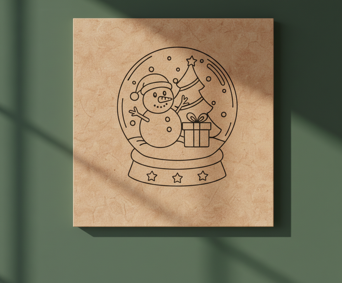MDF Christmas Snow Globe Festival Canvas DIY Painting Board featuring snowman, Christmas tree and gift for kids, mounted on wall