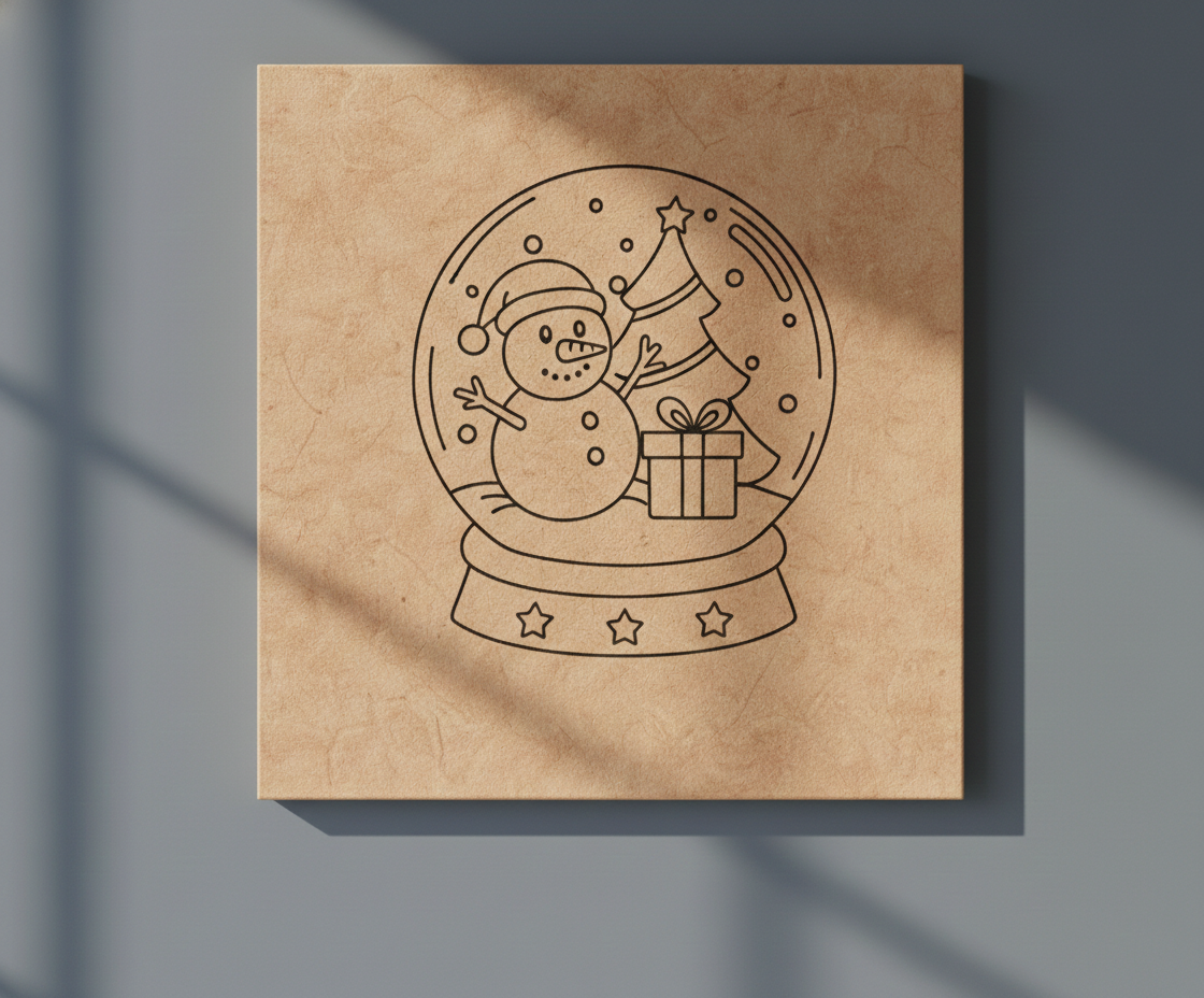 MDF Christmas Snow Globe Festival Canvas DIY Painting Board featuring snowman, Christmas tree and gift for kids, mounted on wall