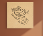 MDF Santa Sleigh Christmas Festival Canvas DIY Painting Board featuring Santa Claus and reindeer for kids craft and festive decoration, mounted on wall show by side angle 