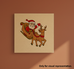 Painted MDF Santa Sleigh Christmas Festival Canvas DIY Painting Board featuring Santa Claus and reindeer for kids craft and festive decoration, mounted on wall show by side angle 