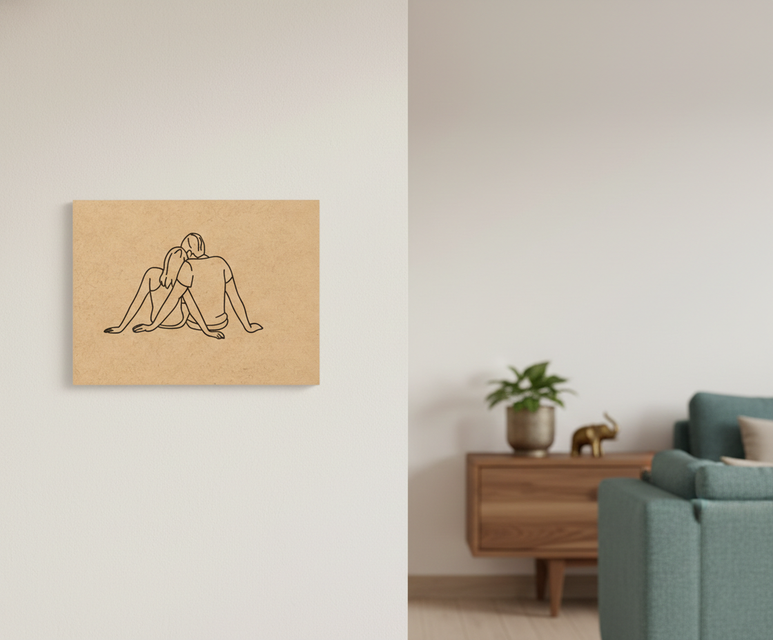 MDF Valentine Couple Love Festival Canvas DIY Painting Board featuring romantic couple line art for DIY craft, mounted on wall