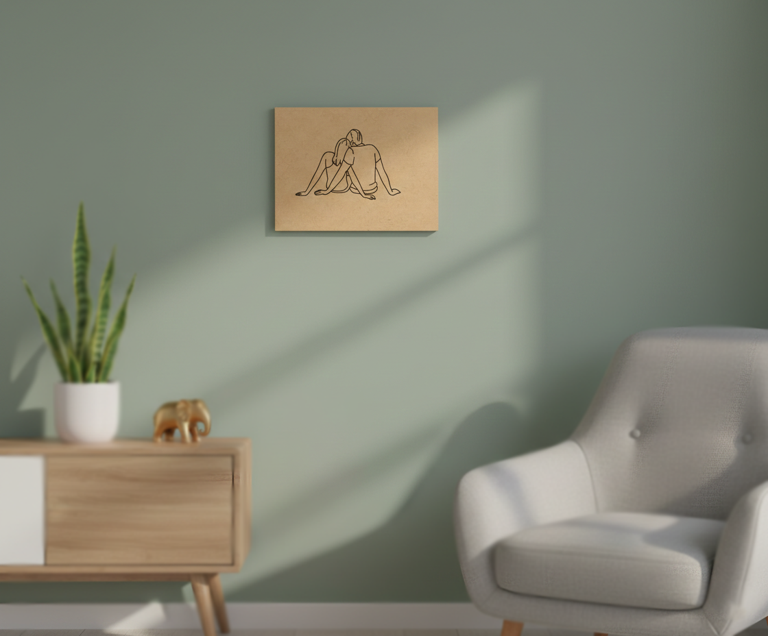 MDF Valentine Couple Love Festival Canvas DIY Painting Board featuring romantic couple line art for DIY craft, mounted on wall