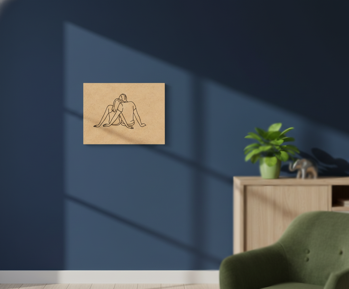 MDF Valentine Couple Love Festival Canvas DIY Painting Board featuring romantic couple line art for DIY craft, mounted on wall