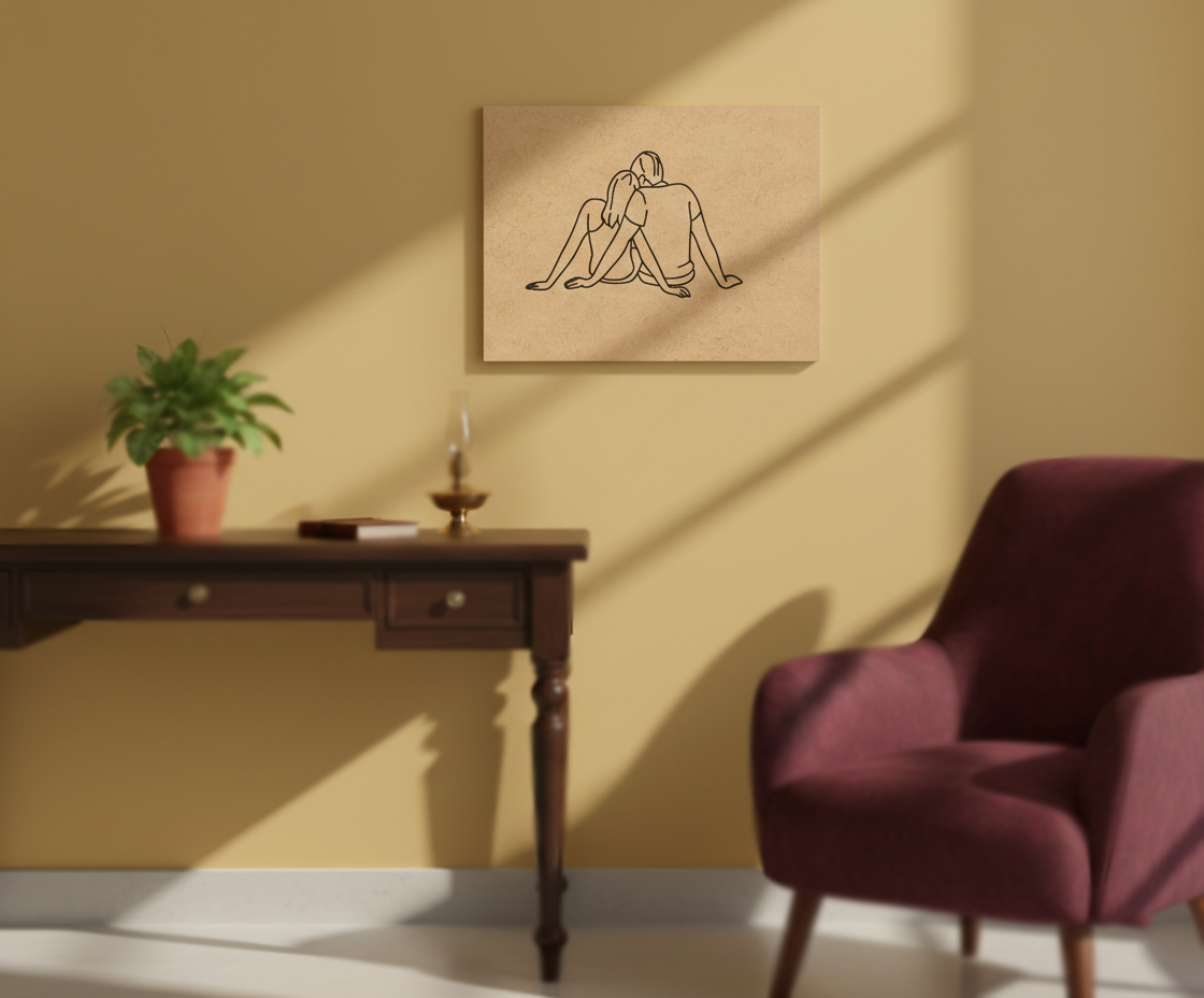 MDF Valentine Couple Love Festival Canvas DIY Painting Board featuring romantic couple line art for DIY craft, mounted on wall