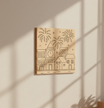 MDF Diwali City Lights Festival Canvas DIY Painting Board featuring cityscape and fireworks design for festive, mounted on wall