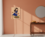Painted MDF Diwali Rangoli Festival Canvas DIY Painting Board showing girl making rangoli with diyas for festive craft and decoration, mounted on wall