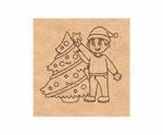 MDF Christmas Tree Festival Canvas DIY Painting Board showing child decorating Christmas tree for festive craft and decoration