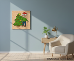 Painted MDF Christmas Tree Festival Canvas DIY Painting Board showing child decorating Christmas tree for festive craft and decoration, mounted on wall