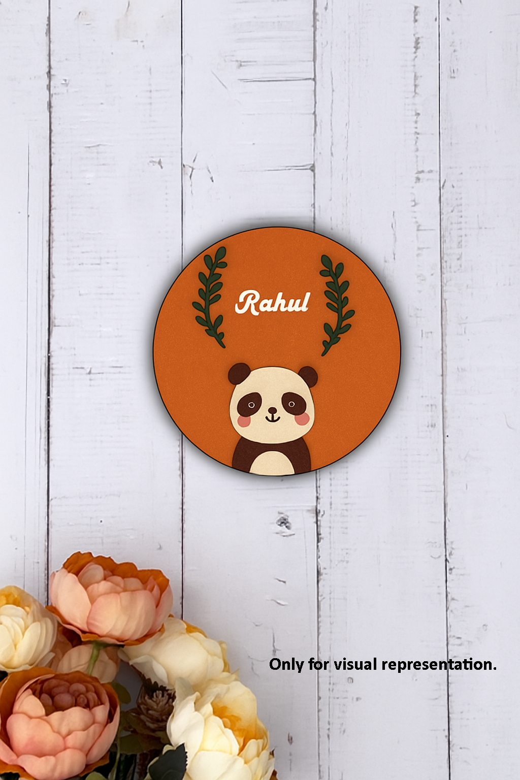 Personalized Panda Kids Name Plate with Rahul text – colorful design on MDF.