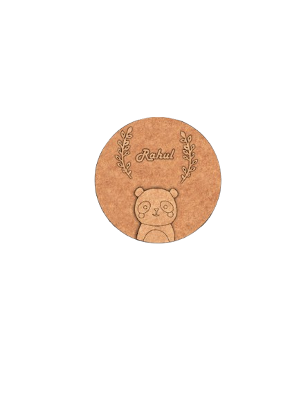 Raw engraved MDF Panda Name Plate with customized name Rahul.