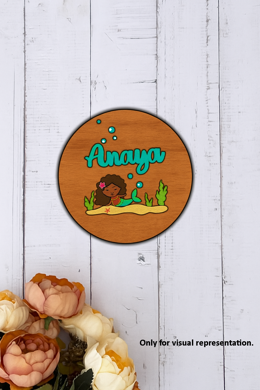 Mermaid theme personalized MDF kids name plate with custom name Anaya, underwater design– DIY craft base