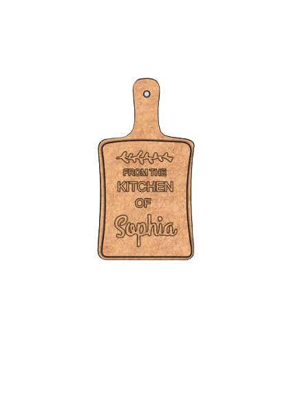 Engraved MDF name plate shaped like chopping board with custom name Sophia