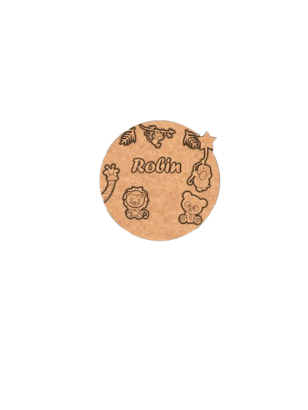 Personalized MDF kids name plate with jungle theme animals and star unpainted