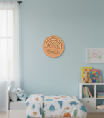 Unfinished MDF rainbow name plate DIY craft base with name engraving.