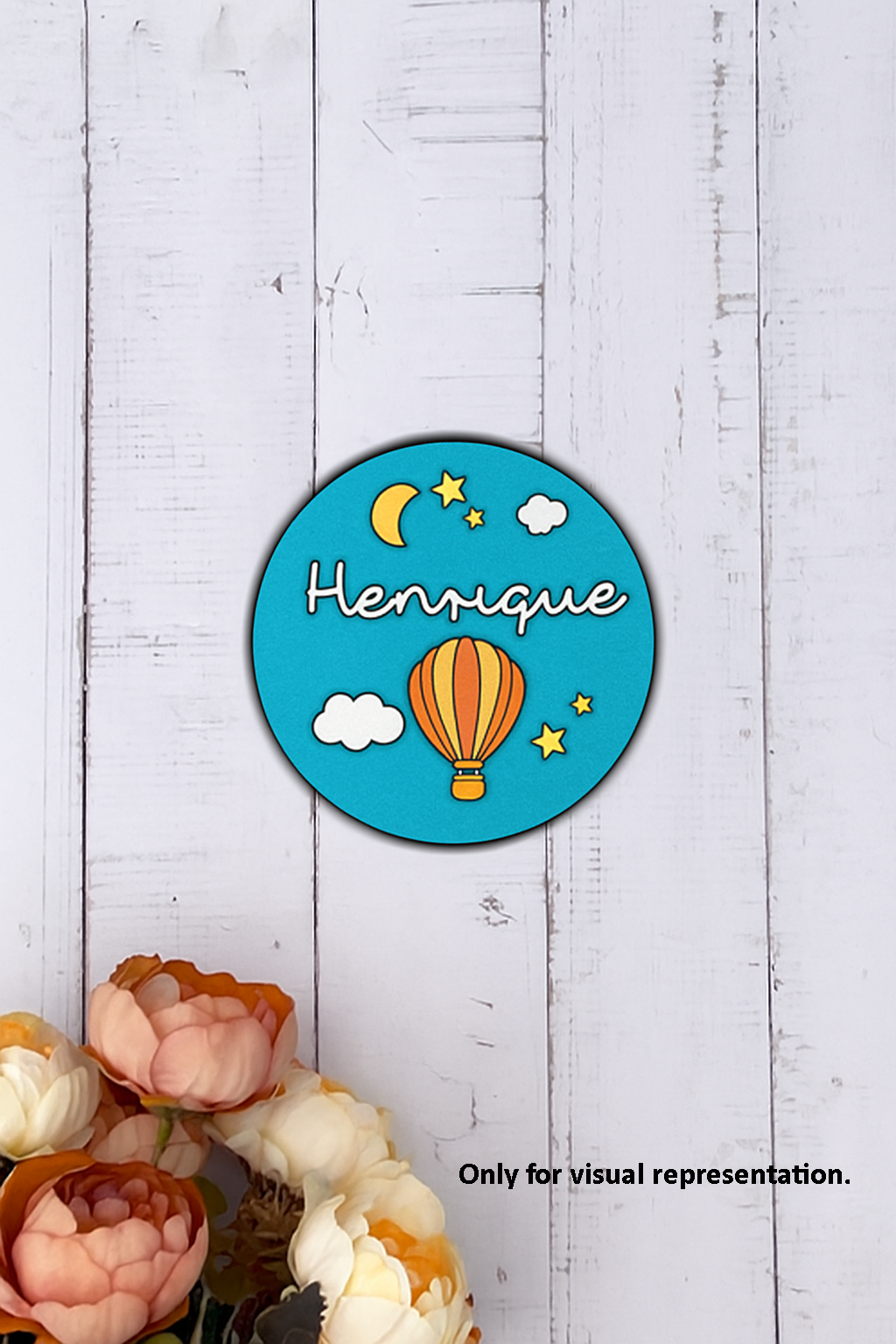 Personalized MDF Kids’ Name Plate with Hot Air Balloon and Stars – Painted Version