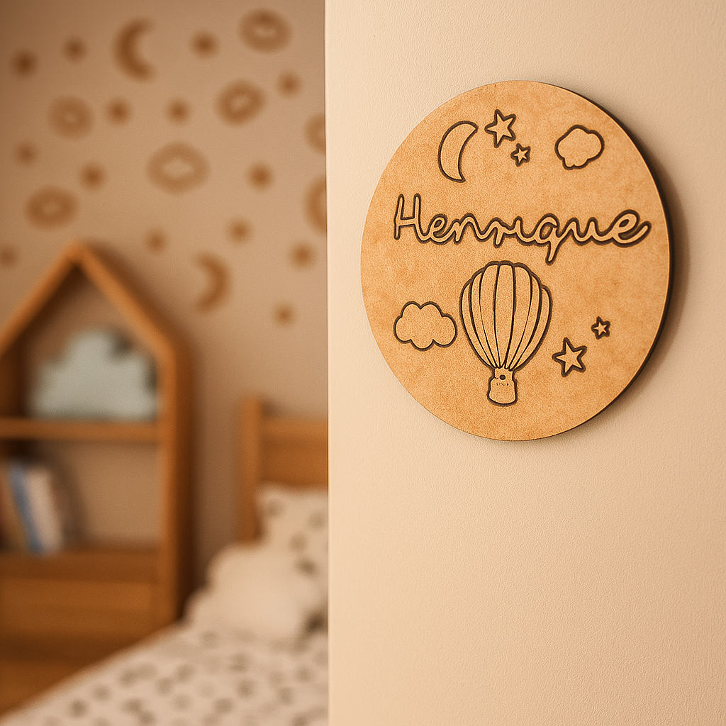 DIY MDF Kids’ Name Plate with Hot Air Balloon Engraving – Unpainted Version.