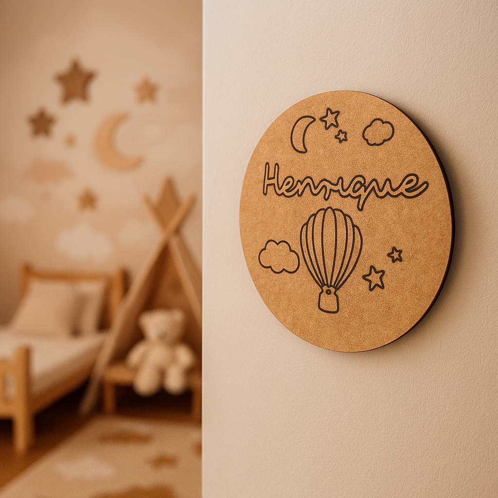 DIY MDF Kids’ Name Plate with Hot Air Balloon Engraving – Unpainted Version.