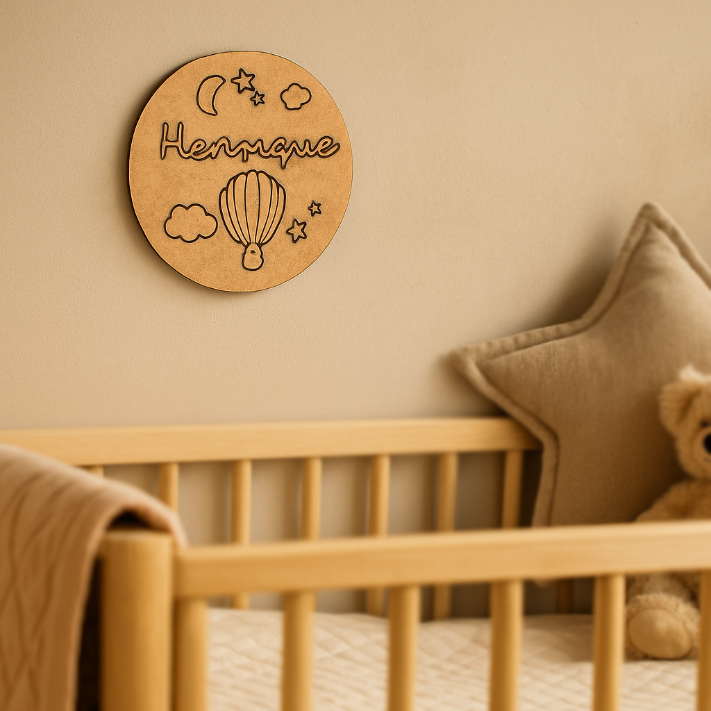 DIY MDF Kids’ Name Plate with Hot Air Balloon Engraving – Unpainted Version.