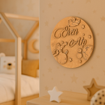 DIY Space-Themed MDF Personalized Name Plate for kids with stars, planets, astronaut, and telescope unpainted.