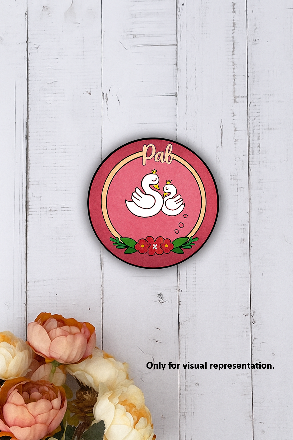DIY MDF Name Plate with Swan and Floral Theme – Round Craft Base for Kids Room