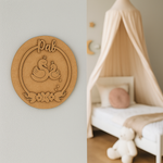 DIY MDF Name Plate with Swan and Floral Theme – Round Craft Base for Kids Room unpainted.