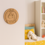 DIY MDF Name Plate with Swan and Floral Theme – Round Craft Base for Kids Room unpainted.