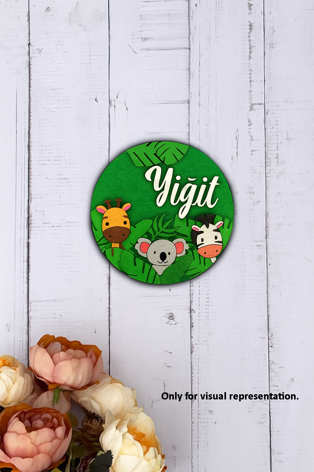 Colorful MDF Jungle Theme Name Plate with animals (Yiğit personalization)