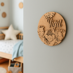 Plain MDF engraved base with jungle animals design for DIY uncoloring.