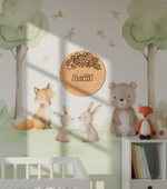 Personalized MDF floral name plate with engraved flower design and custom name unpainted.