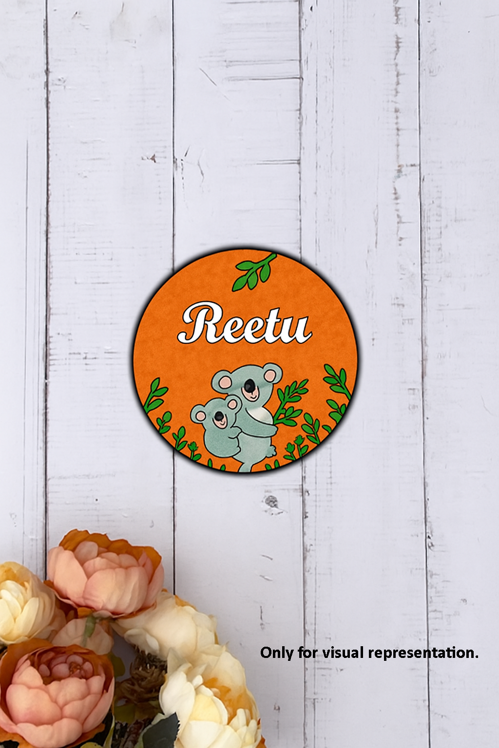 DIY MDF round name plate with engraved koala design and customized name Reetu