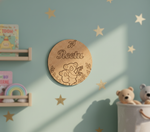 DIY MDF round name plate with engraved koala design and customized name Reetu unpainted.